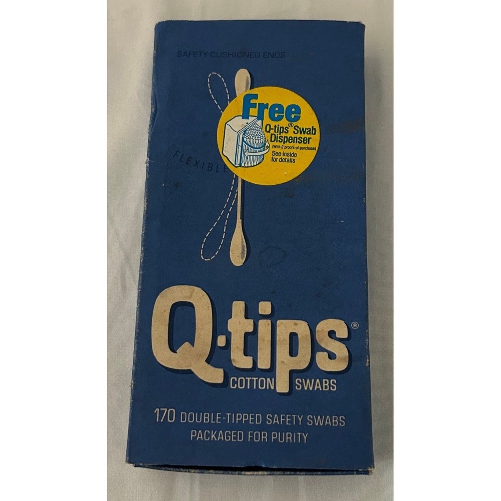 Vintage Q-tips Cotton Swabs Box Chesebrough-Pond's Blue Retro Advertising